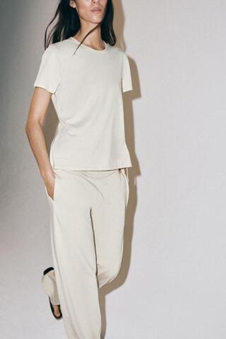 ZARA БРЮКИ ПРЯМОГО КРОЯ НА ШНУРКЕ, БЕЖЕВЫЙ