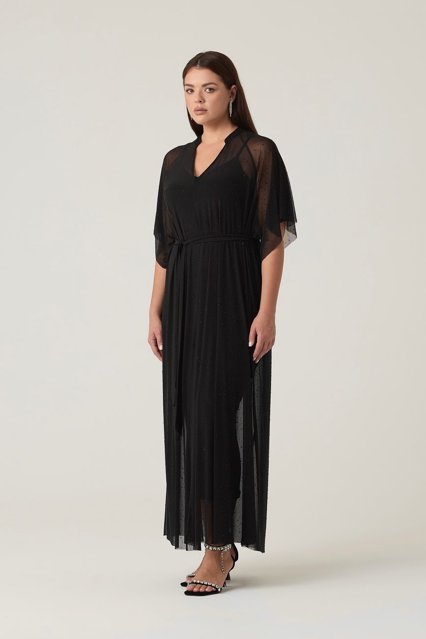 Платье-туника из сетки со стразами, черный