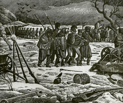 Харламов С.М. (род. 1942) . Отступление французов (в 1812 году). Линогравюра, 1987.