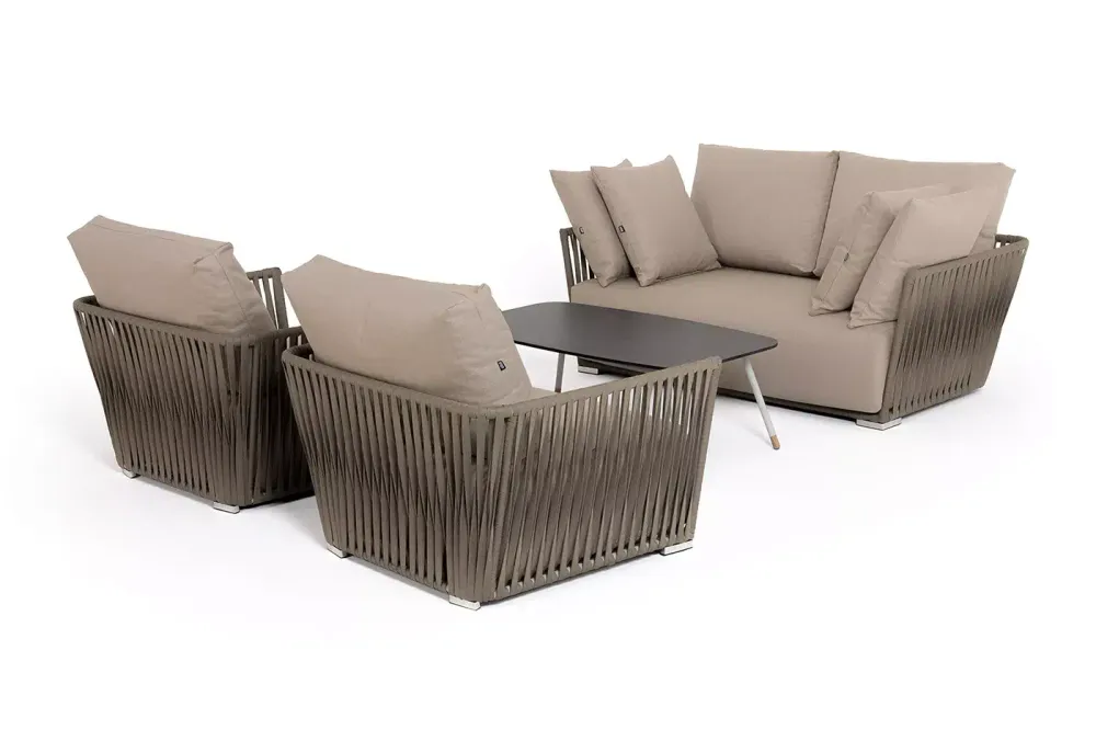 "Форли" лаунж-зона 4-местная плетеная из роупа (веревки), каркас алюминиевый светло-серый, роуп серо-коричневый