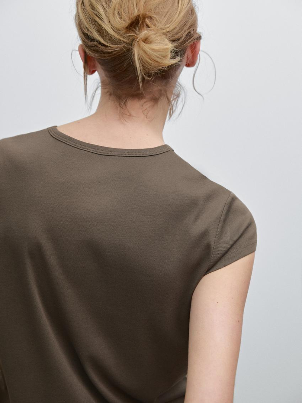 Massimo Dutti Хлопковая футболка, светло-коричневый