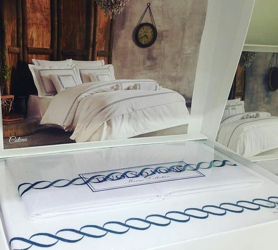Постельное белье CATENA NAKISLI белый-синий  deluxe TIVOLYO HOME Турция