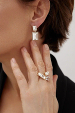 Серьги пусеты двойные прямоугольники в серебряной рамке