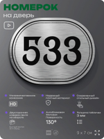 Номерок на дверь квартиры 533, для кабинета, офиса, шильдик 9 х 7 см, серебристый, Айдентика Технолоджи