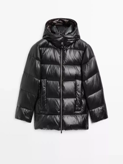 Massimo Dutti Стеганая куртка с водоотталкивающей пропиткой, черный