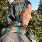 Шаль 120*120см, ЛОШАДКИ на синем