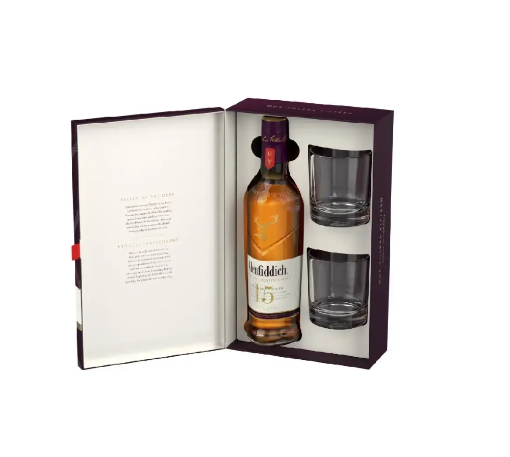 Glenfiddich 15 YO solera + 2 glasses