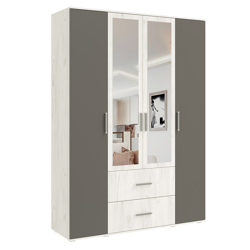 Шкаф четырехстворчатый Фиеста (1600), Графит, Дуб Крафт белый