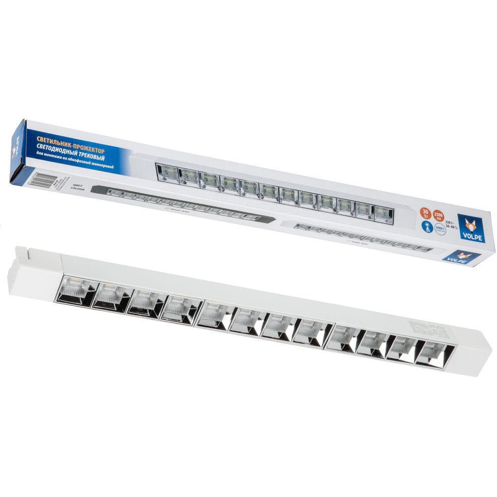 ULB-Q282 30W/4000K WHITE Светильник-прожектор светодиодный трековый. Линейный. 2500 Лм. Белый свет (4000К). Корпус белый. ТМ Volpe