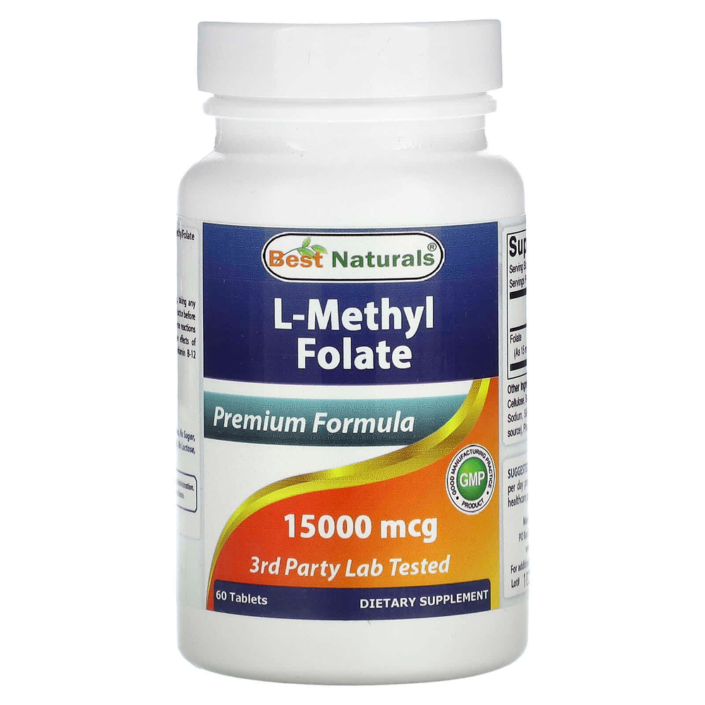 Best Naturals, L-метилфолат, 15000 мкг, 60 таблеток