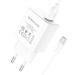 Сетевой адаптер питания BOROFONE BA66A 1 USB QC 3.0 + кабель Micro (белый)