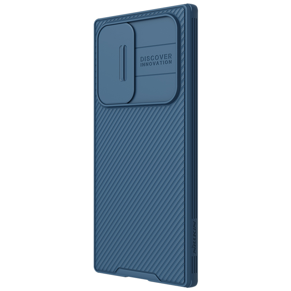 Чехол противоударный синего цвета от Nillkin для Samsung Galaxy S22 Ultra, с защитной шторкой для задней камеры, серия CamShield Pro Case