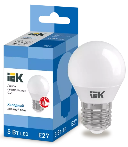 Лампа светодиодная ECO G45 шар 5Вт 230В 6500К Е27 IEK LLE-G45-5-230-65-E27