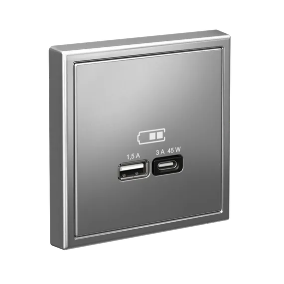 Розетка USB ArtGallery тип A+C 45Вт QC PD высокоскор. ЗУ механизм сталь SE GAL000929