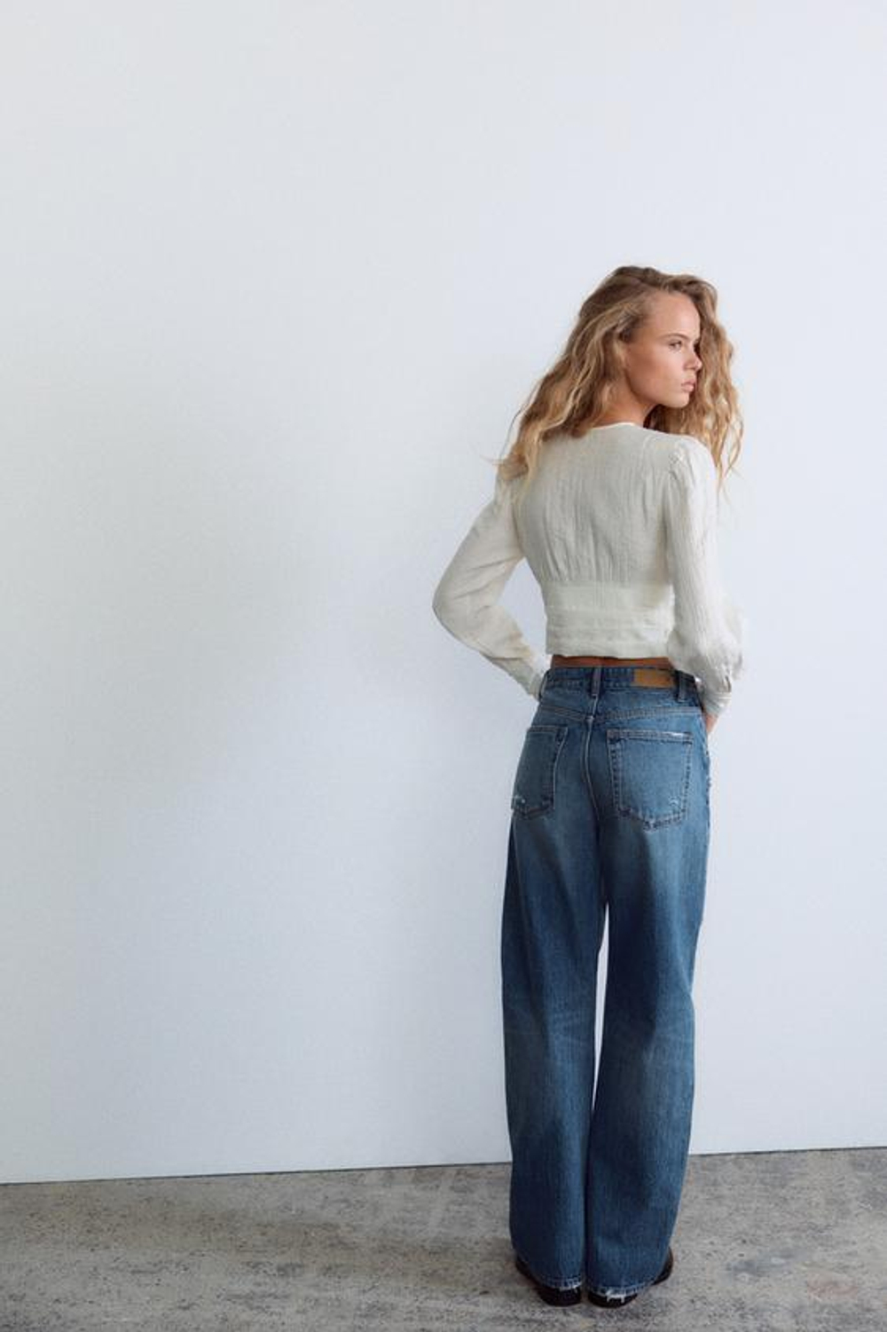 ZARA ДЖИНСЫ TRF С ВЫСОКОЙ ПОСАДКОЙ, СИНИЙ