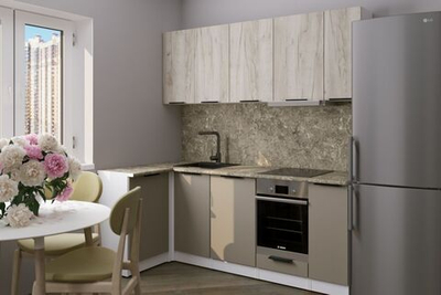 Кухонный гарнитур Герда Альба прайм 400 1100х2000 мм, каркас ЛДСП, фасад ЛДСП, Белый/Дуб браун/Мокко