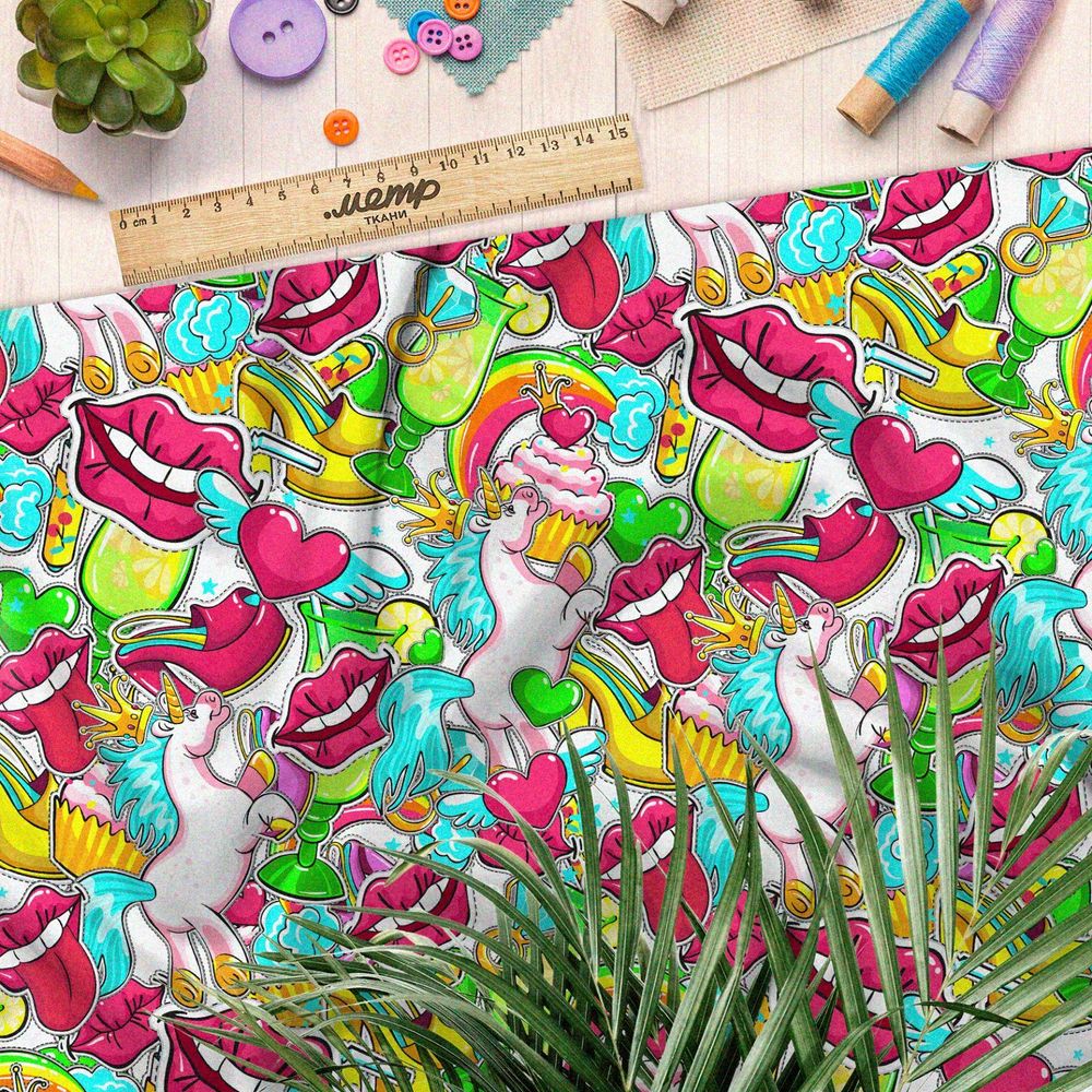 Ткань лён яркие стикеры