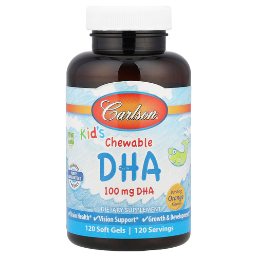 Carlson, жевательная ДГК для детей, со вкусом апельсина, 120 капсул