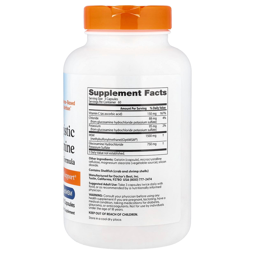 Doctor's Best, синергетическая формула глюкозамина и МСМ с OptiMSM®, 180 капсул