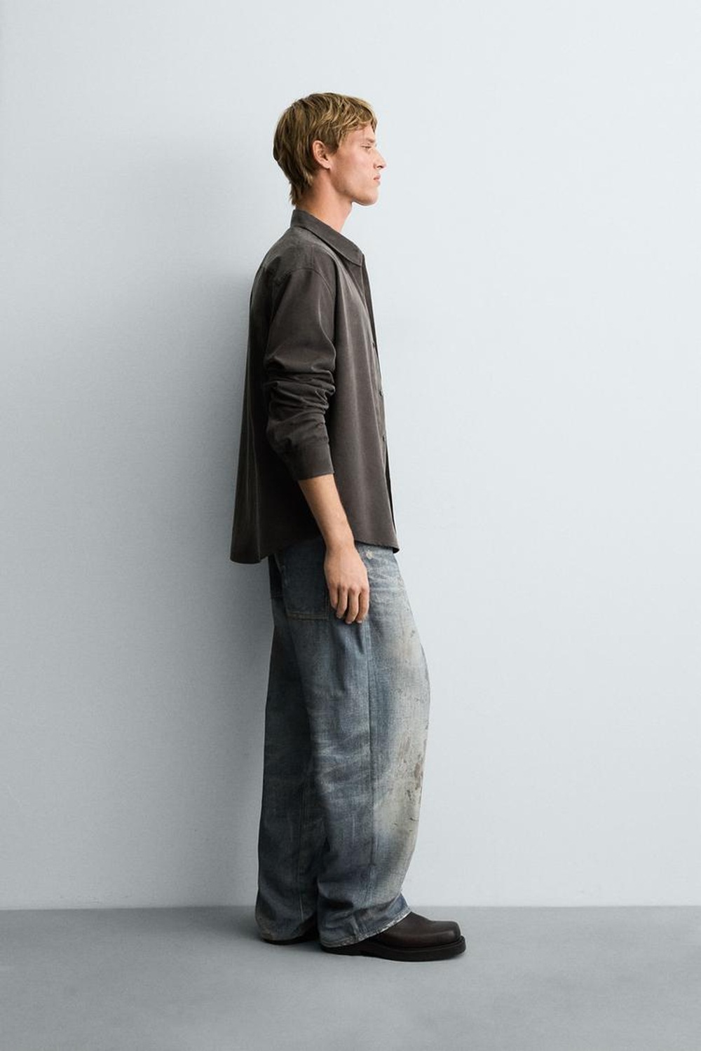 ZARА РУБАШКА RELAXED FIT ИЗ СТРУЯЩЕЙСЯ ТКАНИ, РОЗОВАТО-КОРИЧНЕВЫЙ