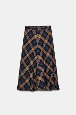 ZARA ШИРОКАЯ ЮБКА В КЛЕТКУ — ZW COLLECTION LIMITED EDITION, СИНИЙ