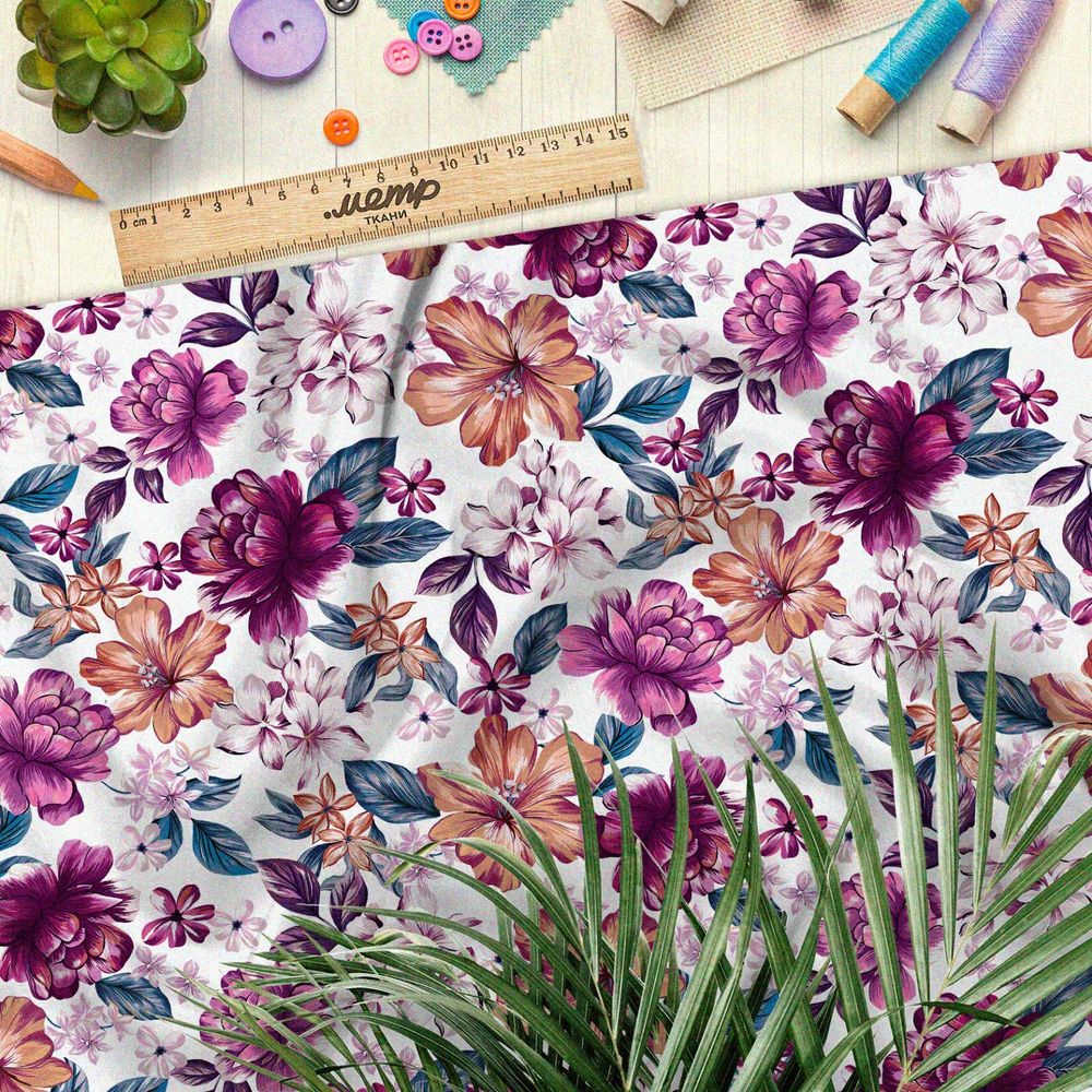 Ткань атлас скульптура сиреневых и бронзовых цветов