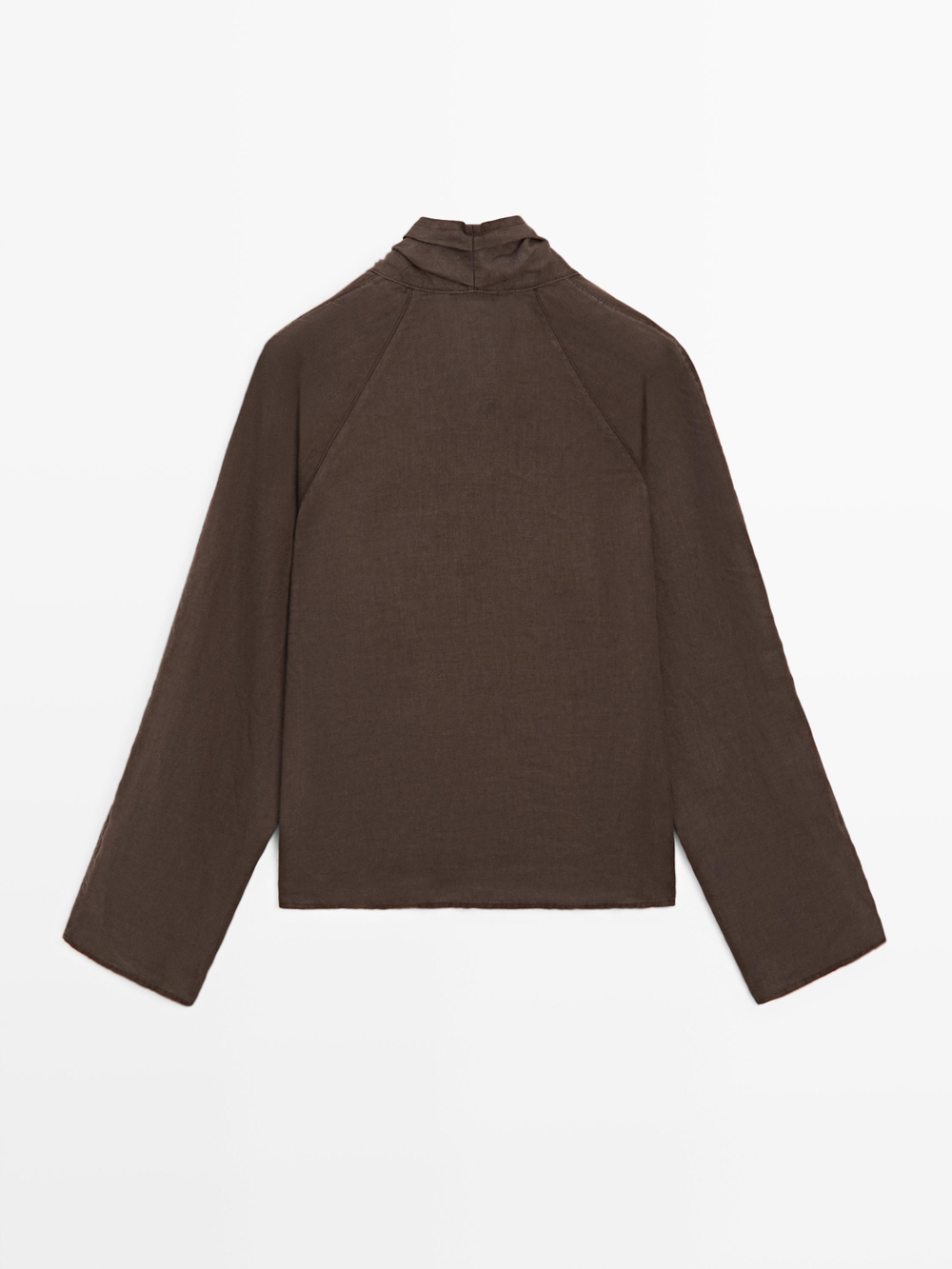 Massimo Dutti Блуза из струящейся льняной ткани внахлест, коричневый