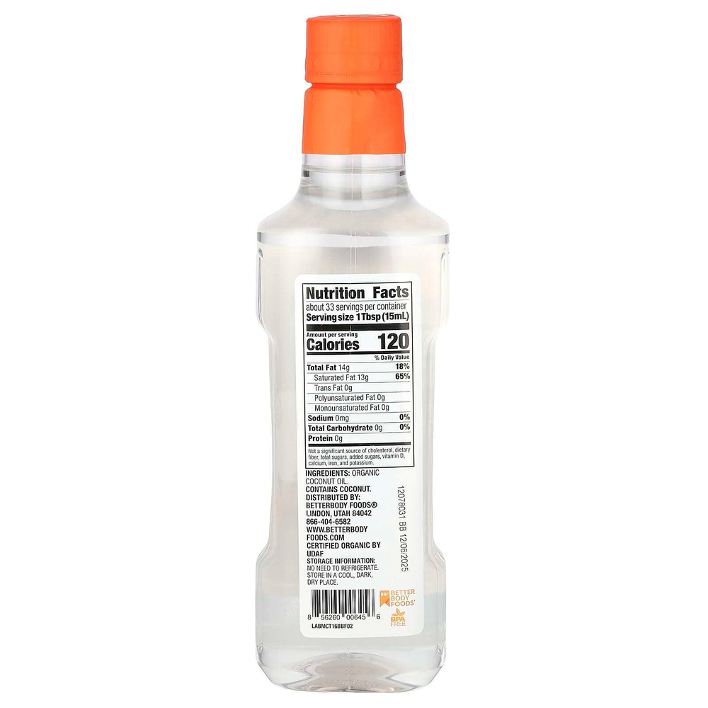 BetterBody Foods, органическое кокосовое масло MCT, 500 мл (16,9 жидк. унции)