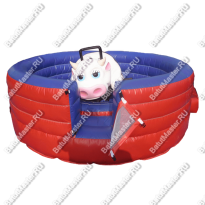 Надувной аттракцион Родео, корова+батут, "Коровка", круглый, 5*5*2 м
