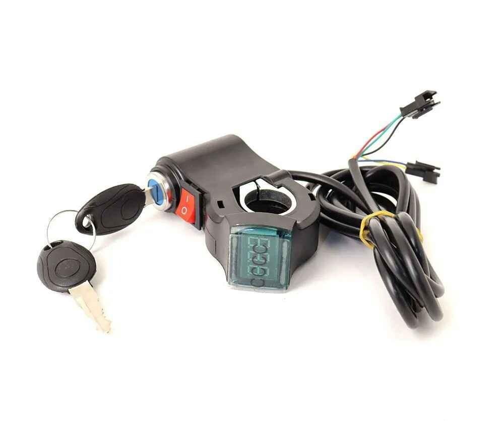 Вольтметр с замком зажигания и кнопкой для электросамокатов (кабель 2 метра)