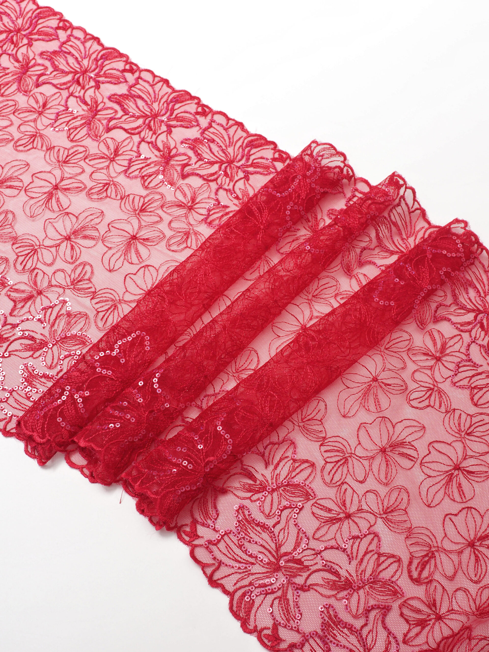 Вышивка на сетке малина c пайетками неэластичная ширина 30 см