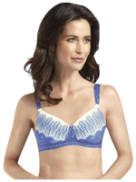 Бюстгальтер 70AA с плотной чашкой без косточек для фиксации экзопротеза молочной железы Amoena, экрю/синий