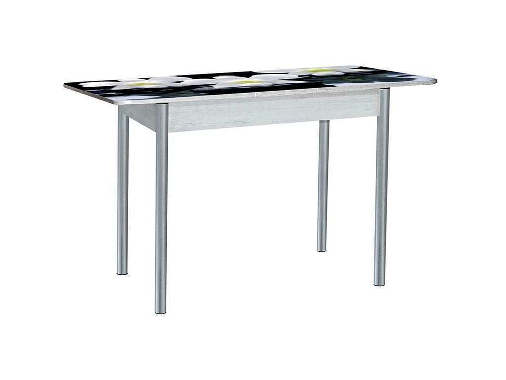 Нью йорк фотопечать стол обеденный раздвижной со стеклянной поверхностью / орхидея на черных камнях/бетон белый/металлик 900*600 (1200)