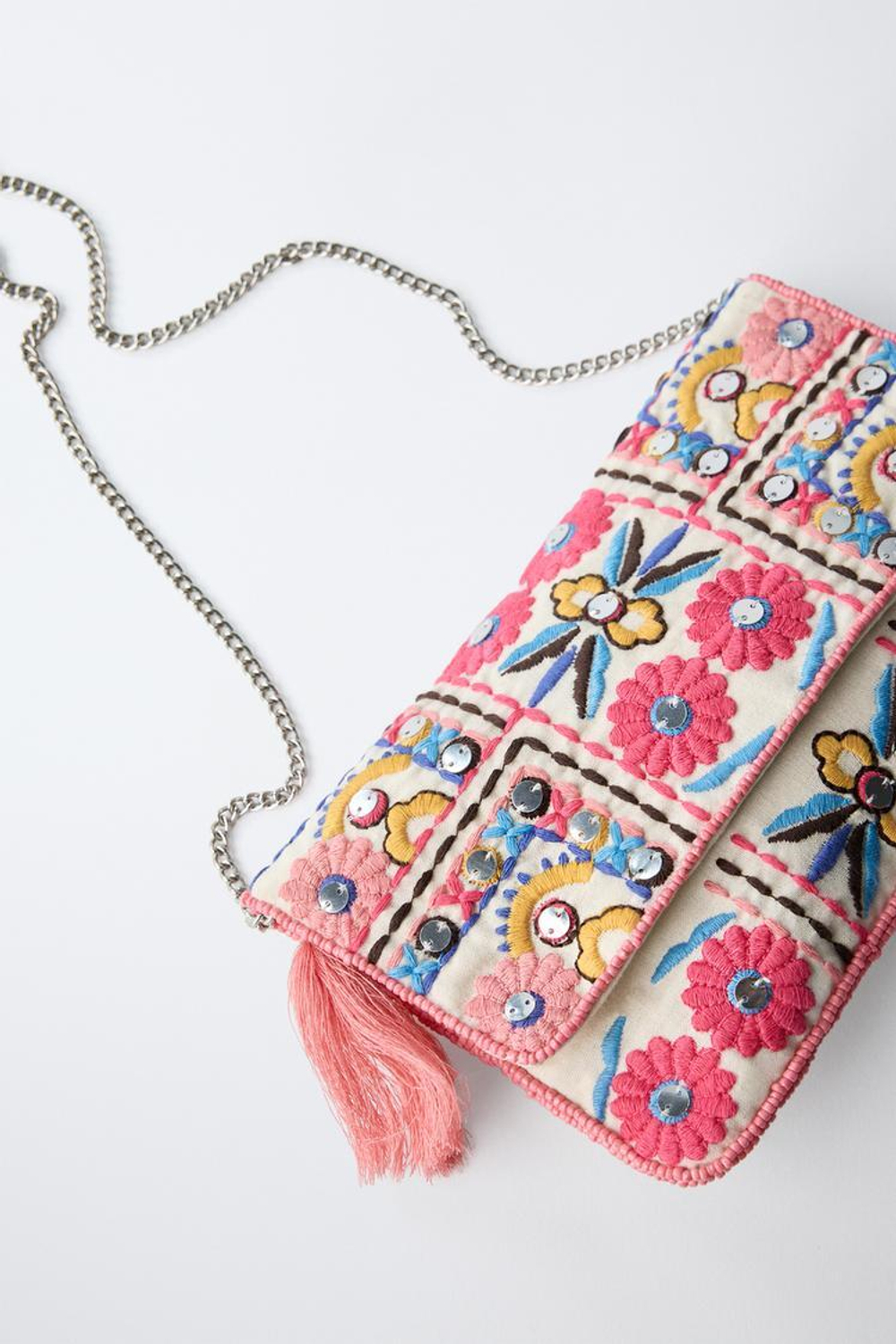 ZARA СУМКА С ЗЕРКАЛЬНЫМИ ДЕТАЛЯМИ И ПЛЕЧЕВЫМ РЕМНЕМ, ЭКРЮ