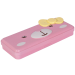 Пенал металлический 2 отделения Alingar, таблица умножения, органайзер, 100 х 220 мм, "Мишка с бантиком", розовый