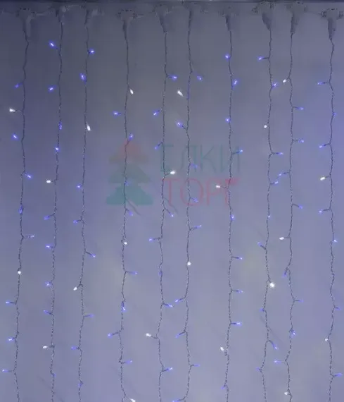 Светодиодный занавес с белым бликующим диодом 2*3 м, 220V., 600 синих LED ламп, прозрачный ПВХ, Beauty Led (PCL600BLW-10-2B)