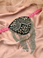 Эполет-брошь (съемный наплечник декоративный) черный со стразами и шипами  20х12 см