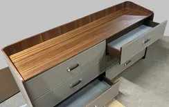 Комод 4219, 180х89 см, шпон эвкалипта, серая экокожа