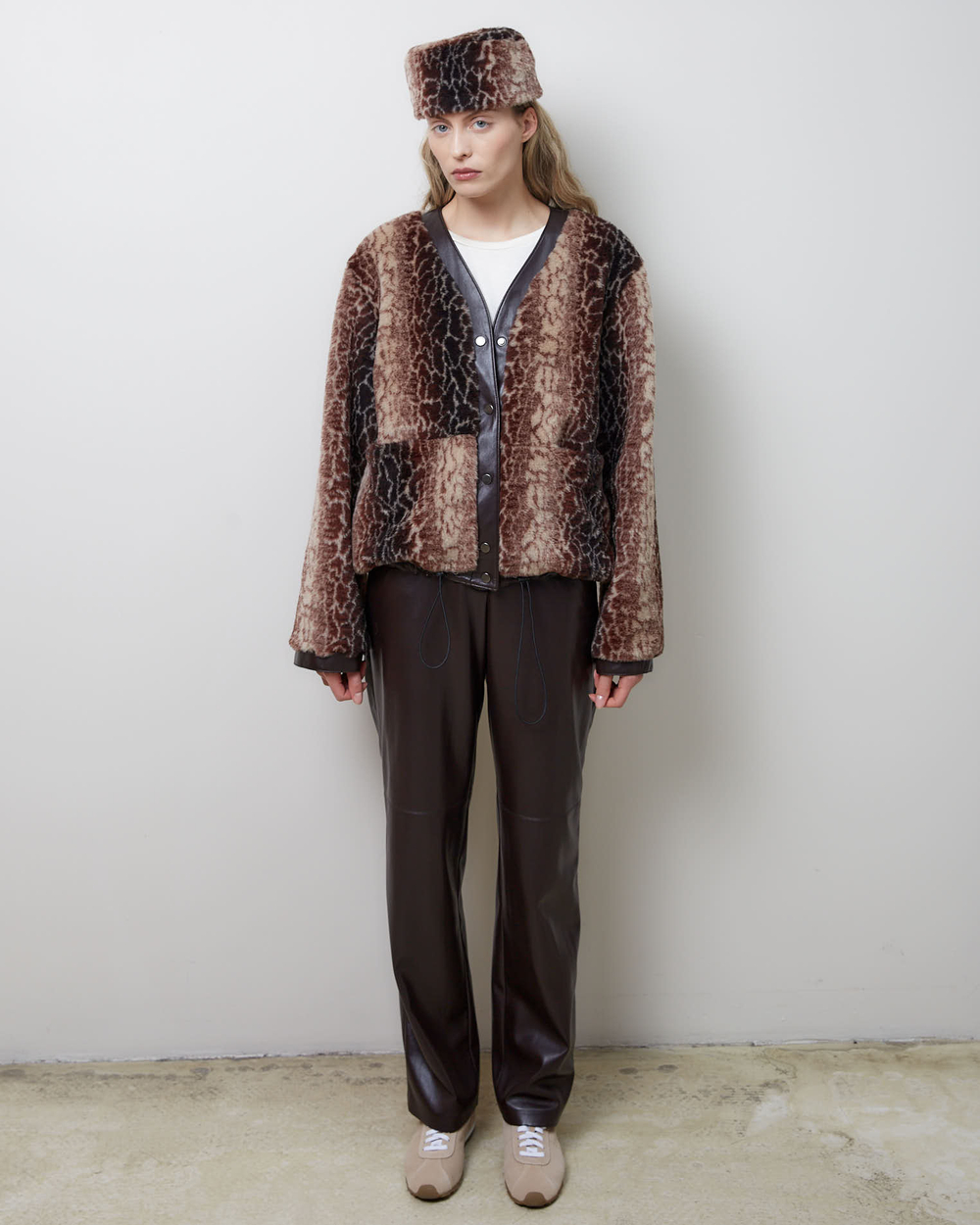 Куртка двухсторонняя из шерсти Стелла Маккартни и искусственной кожи шоколад