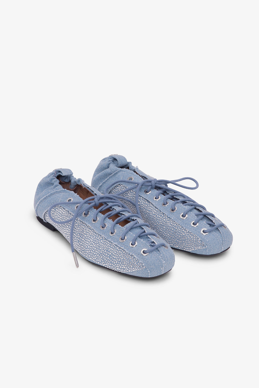 GANNI БАЛЕТКИ НА ШНУРОВКЕ, ВЫЦВЕТШИЙ СИНИЙ