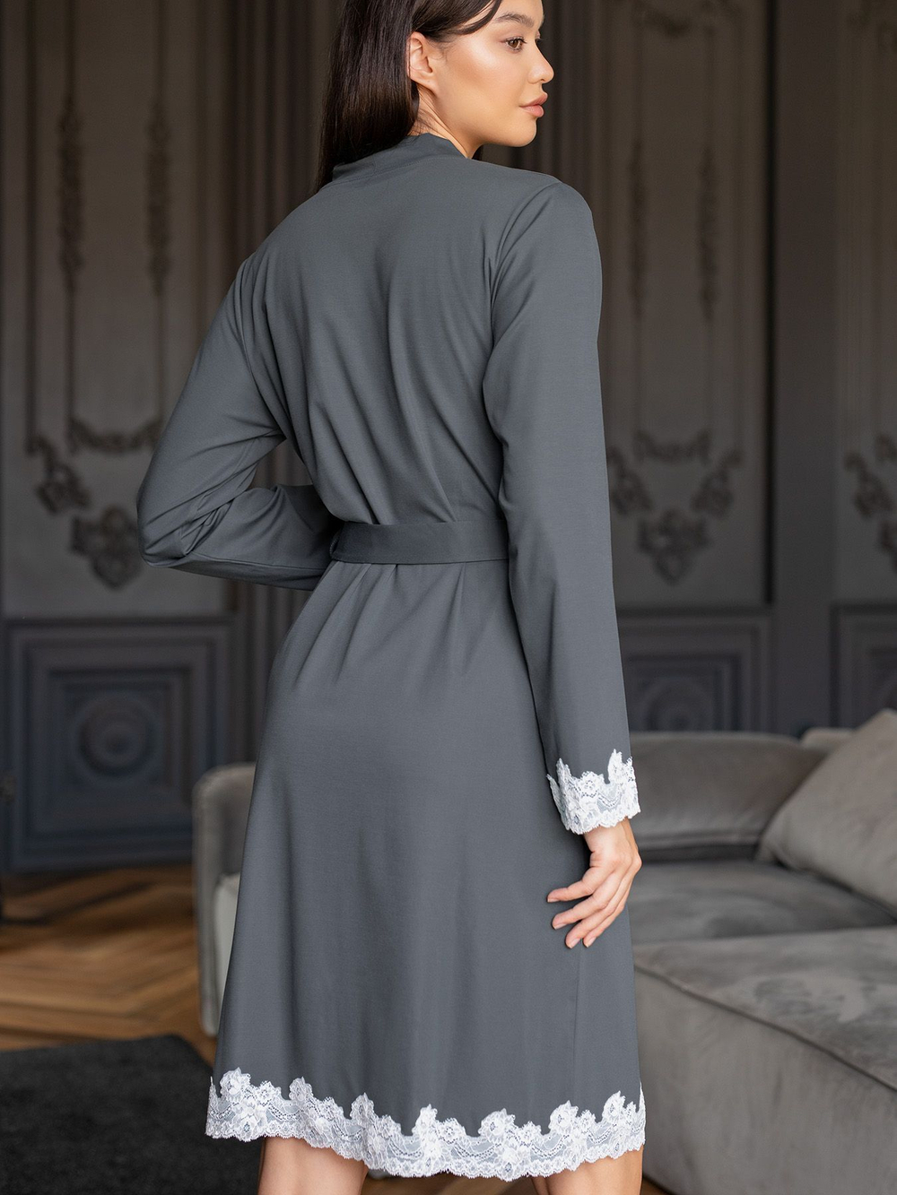 Женский домашний халат длины миди (Размер: M) (Цвет: зеленый)