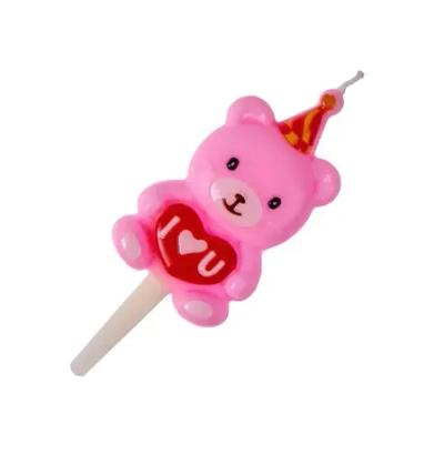 Свеча для торта «Мишка с сердцем» (розовый, 10 см)