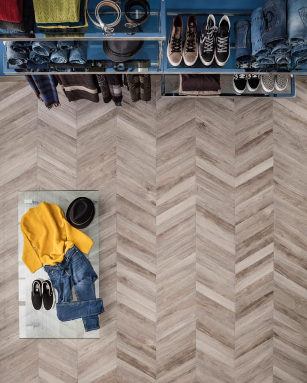 Rondine Vintage Cendre Chevron 7.5x40.7