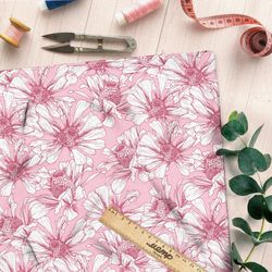 Ткань дюспо воздушно-белые цветы на розовом