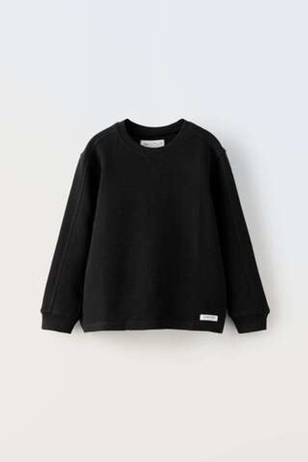 ZARA ФУТБОЛКА ИЗ ТКАНИ ОТТОМАН, ЧЕРНЫЙ