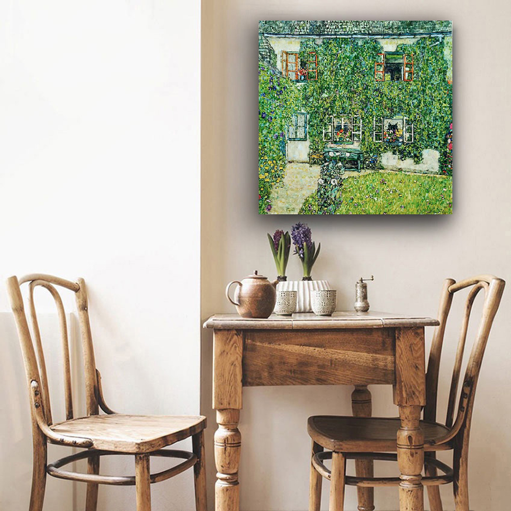 Картина для интерьера "Дом в Вайсенбахе на озере Аттерзе", художник Климт, Густав, печать на холсте