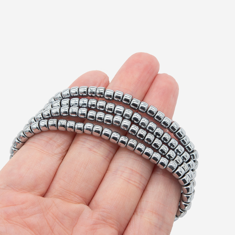 Гематин (гематит), оттенок "Родий", бочонок 3*4мм