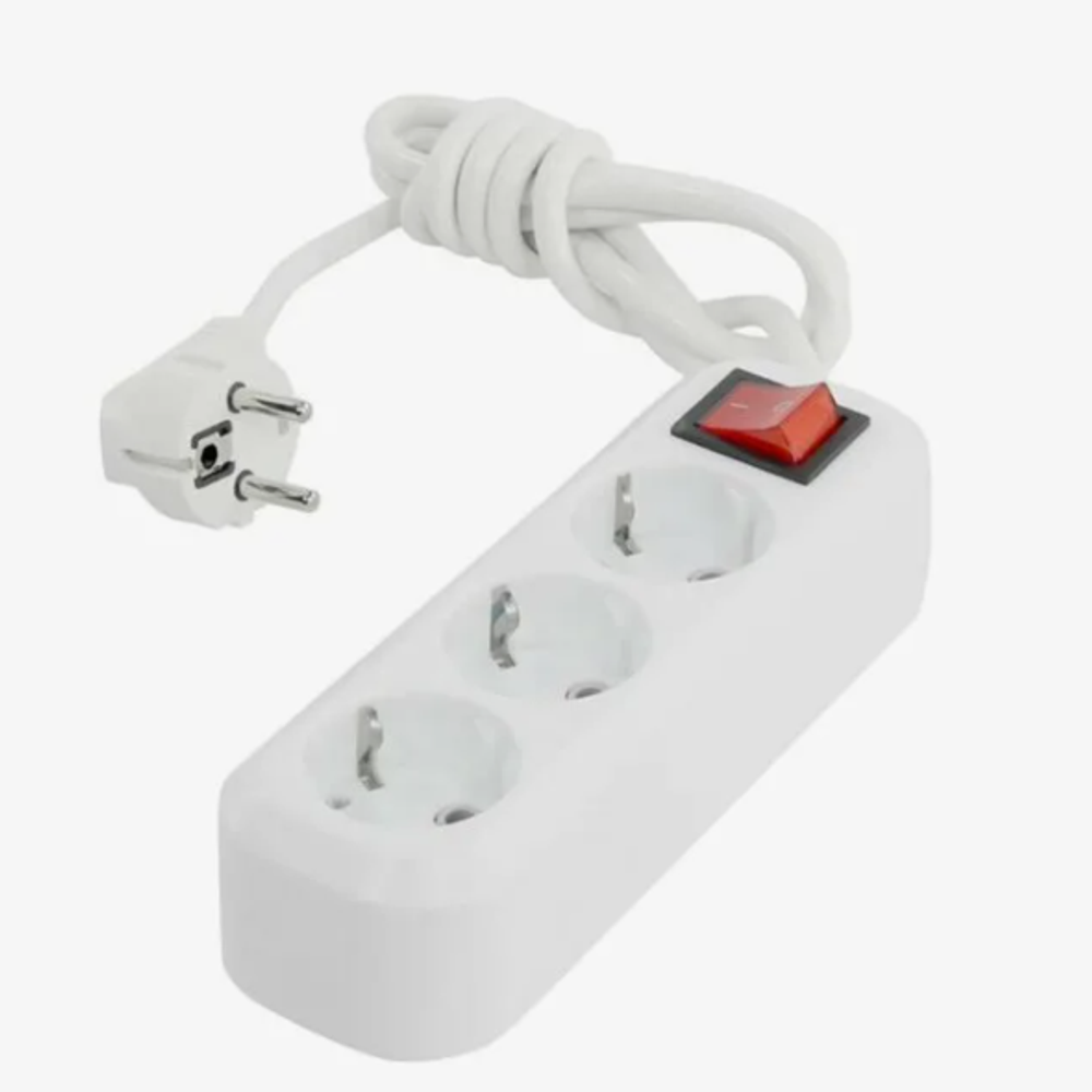 Сетевой фильтр 16А, 3500 Вт, 3 гнезда, без з/ш, с з/к, ПВС 3x1.0, 1,8 м, белый (SBSP-3-18-W)