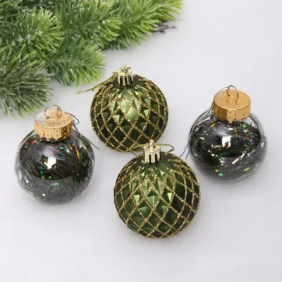 Новогодние шары 6 см (набор 4 шт) «Яркая метель», изумруд/золото