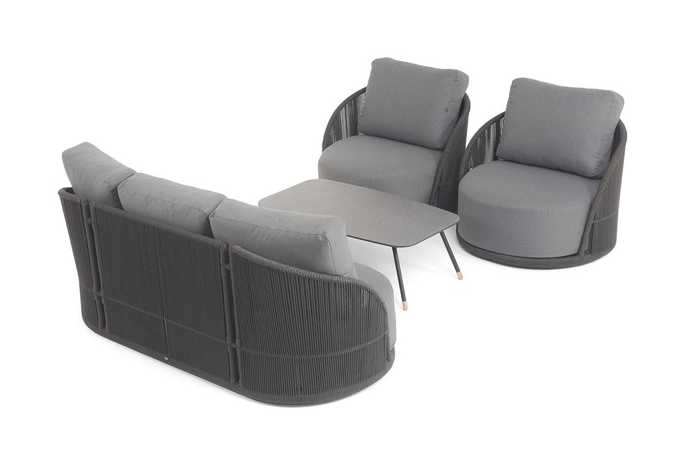 "Монтелла" лаунж-зона 5-местная плетеная из роупа (веревки), каркас алюминиевый темно-серый, роуп темно-серый